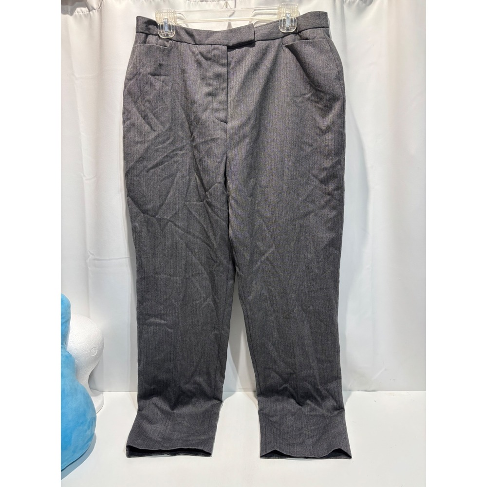 VTG David N Wool Herringbone Trousers Womens 14 Grey High Waist Straight Leg